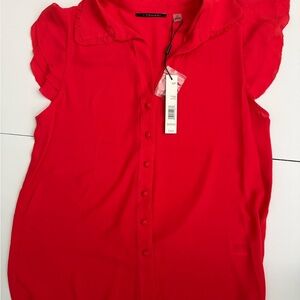T Tahari Vibrant Red Button-Down Shirt